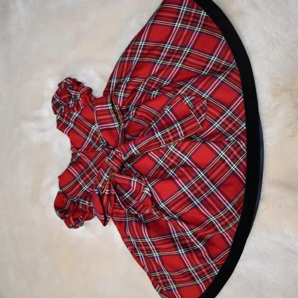 Little Girls  Holiday Dress Plaid Red and Black Short Sleeve Party Gown
